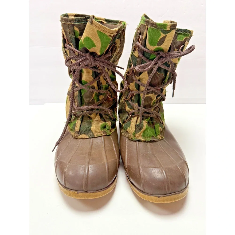 Vintage Browning Camo Duck Boots Made in Canada Embossed Sole Hunting Size 10